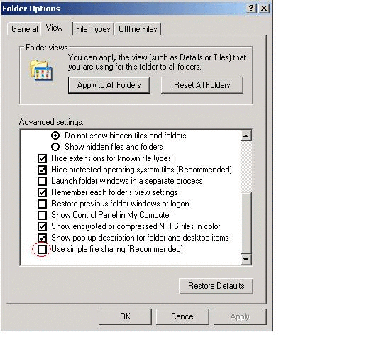 Displaying the Security tab in Windows XP.